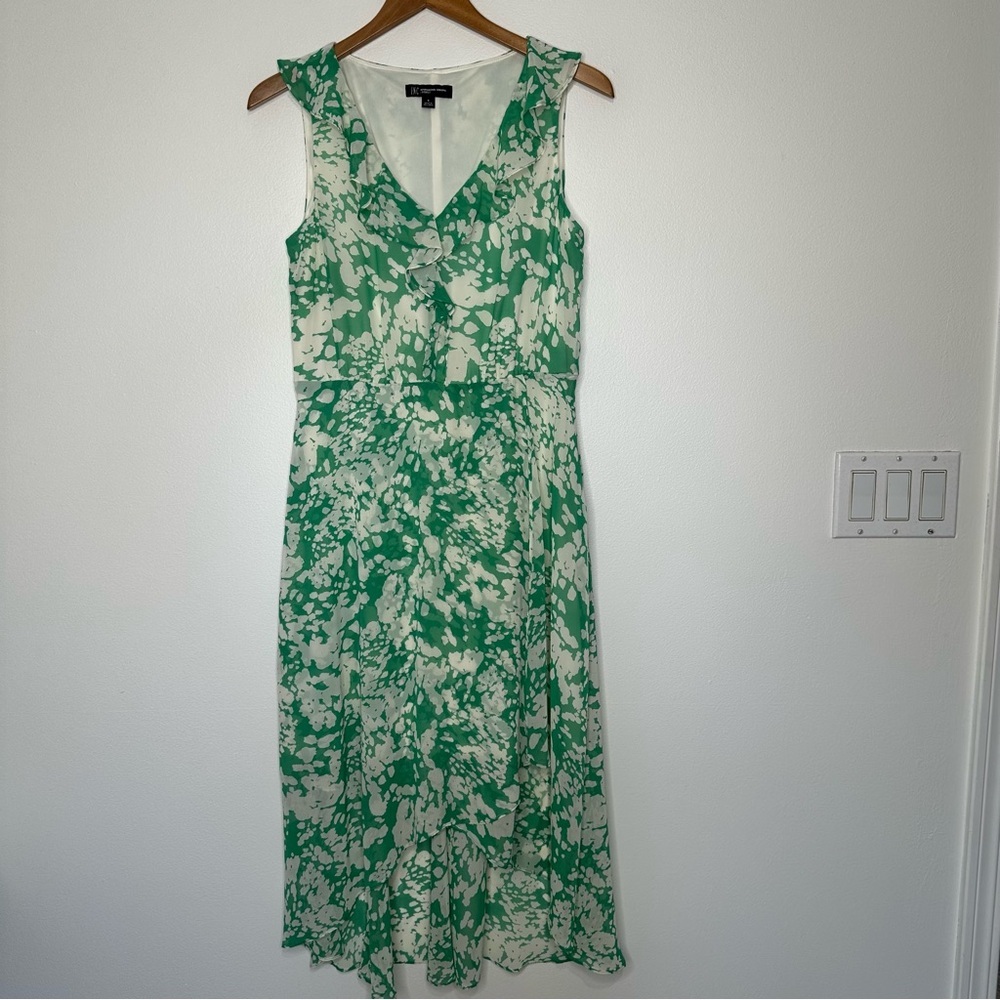INC International Concepts Midi Dress Green Ruffle